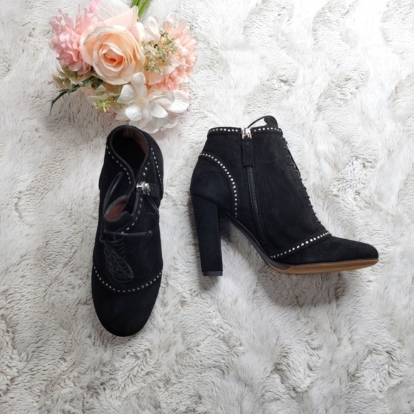 Tabitha Simmons Shoes - Tabitha Simmons Leather Upper Suede Ankle Lace Up Studded Accent Boots Size 37